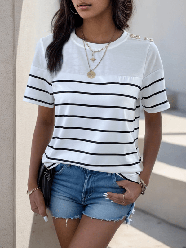 New women's casual short sleeve striped t-shirt - Top