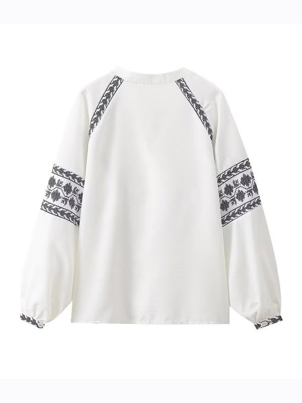 New women's fashionable versatile cross - stitch personalized contrasting shirt - Top