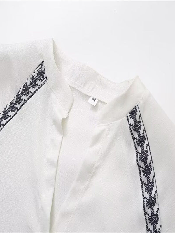 New women's fashionable versatile cross - stitch personalized contrasting shirt - Top