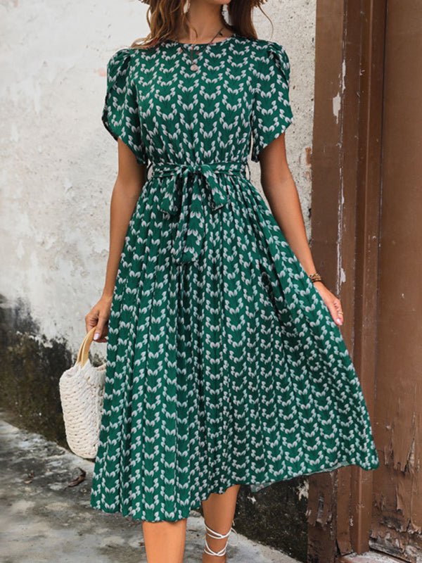 New Women's Floral Print Short Sleeve Dress - Formal Dress