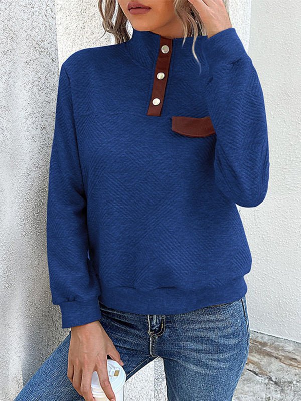 New women's long - sleeved lapel open button solid color sweater - Outerwear