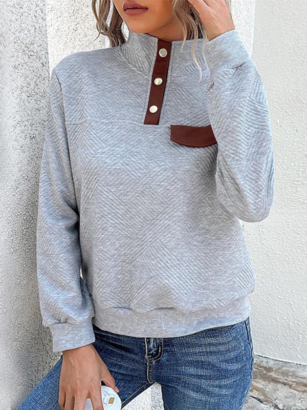 New women's long - sleeved lapel open button solid color sweater - Outerwear