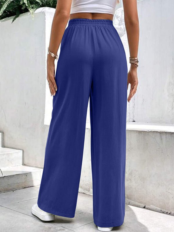 New women's mid - waist straight pants, loose sports solid color pocket casual trousers - Bottoms