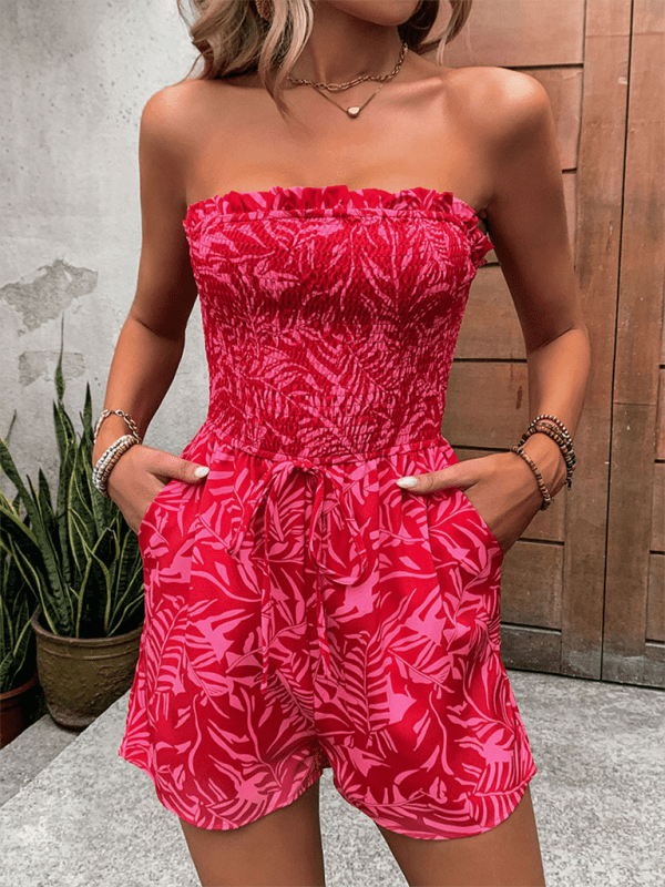 New women's one - shoulder elastic printed tube top jumpsuit - Jumpsuit