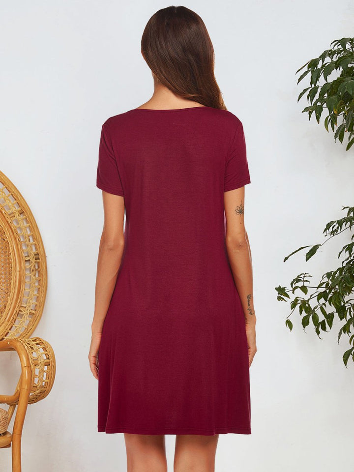 Notched Short Sleeve Mini Lounge Dress - Casual Dress