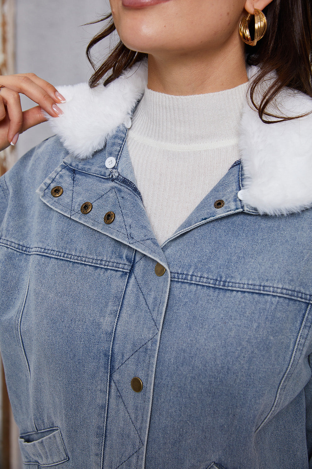 MeiMei Snap Down Collared Neck Denim Jacket