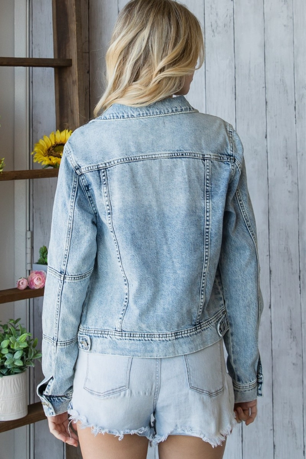 Veveret Distressed Button Up Denim Jacket