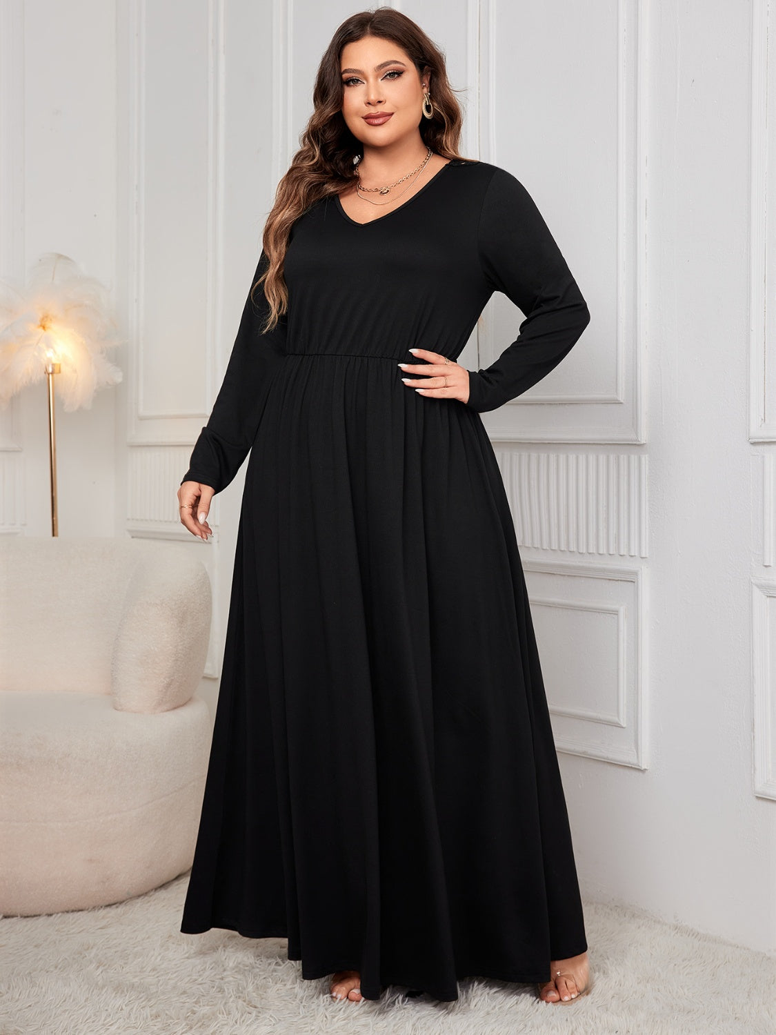 honey plus size cutout v-neck long sleeve maxi dress