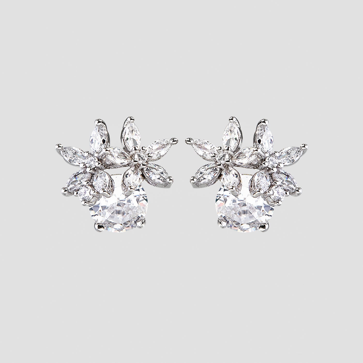 Zircon 925 Sterling Silver Flower Stud Earrings