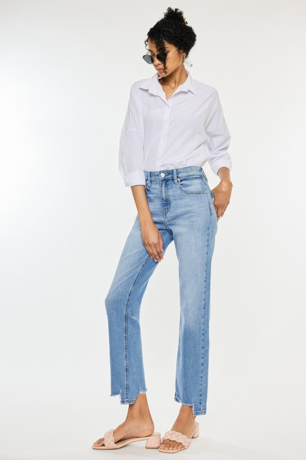 Kancan High Waist Raw Hem Straight Jeans