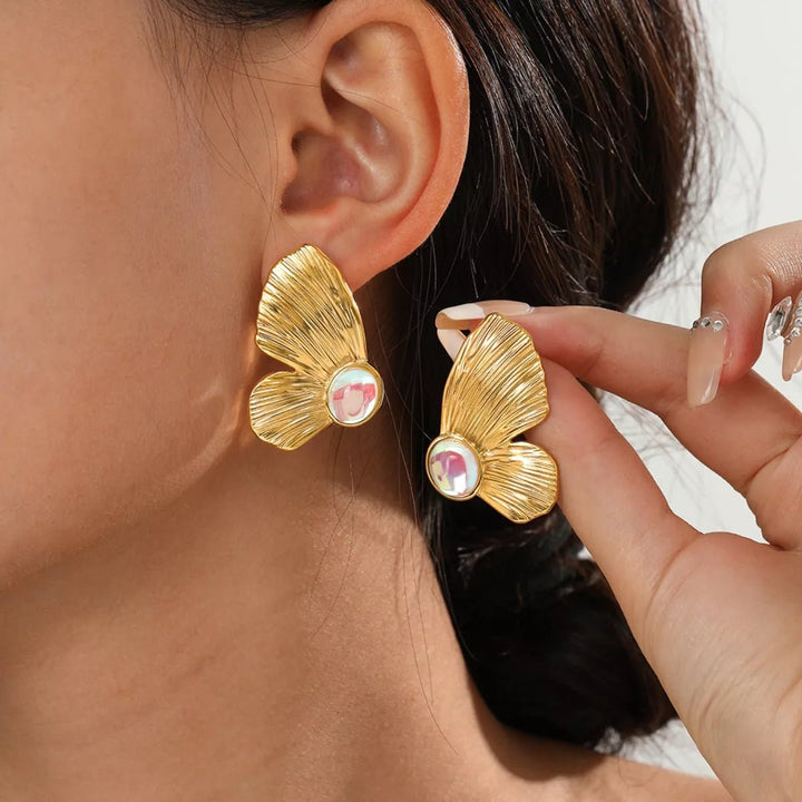 18K Gold Butterfly Wing Resin Earrings - 