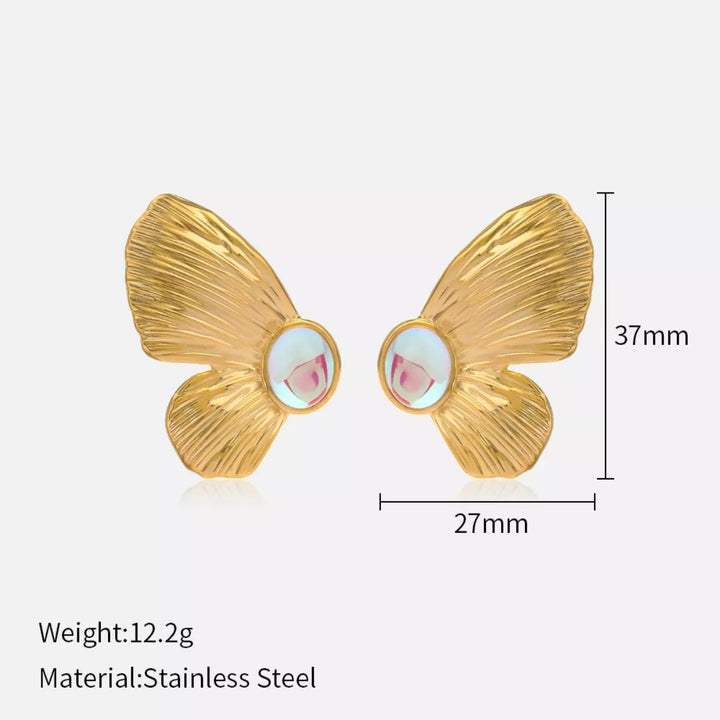 18K Gold Butterfly Wing Resin Earrings - 