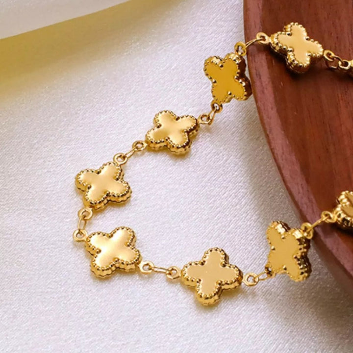 18K Gold Clover Charm Necklace - 