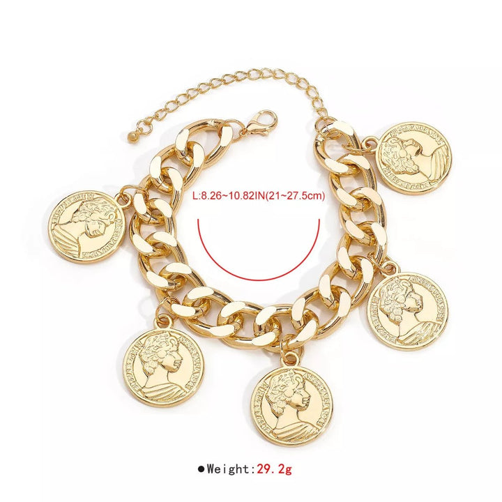 18K Gold Coin Charm Bracelet - 