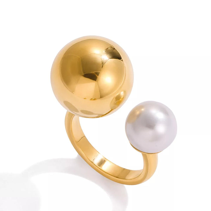 18K Gold Orb & Pearl Open Ring - 