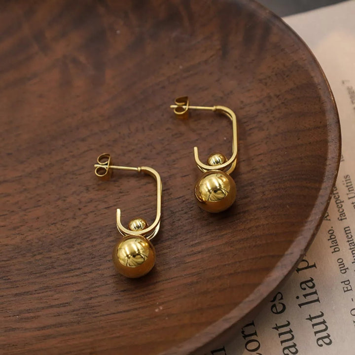 18K Gold Plated Ball Drop Earrings - 
