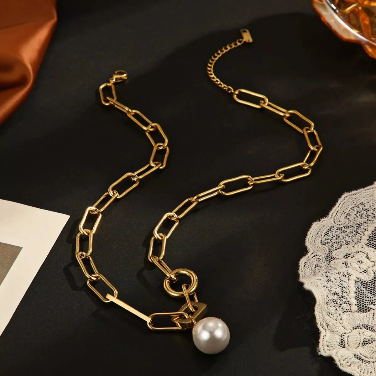 18K Gold - Plated Chain Pearl Necklace - 