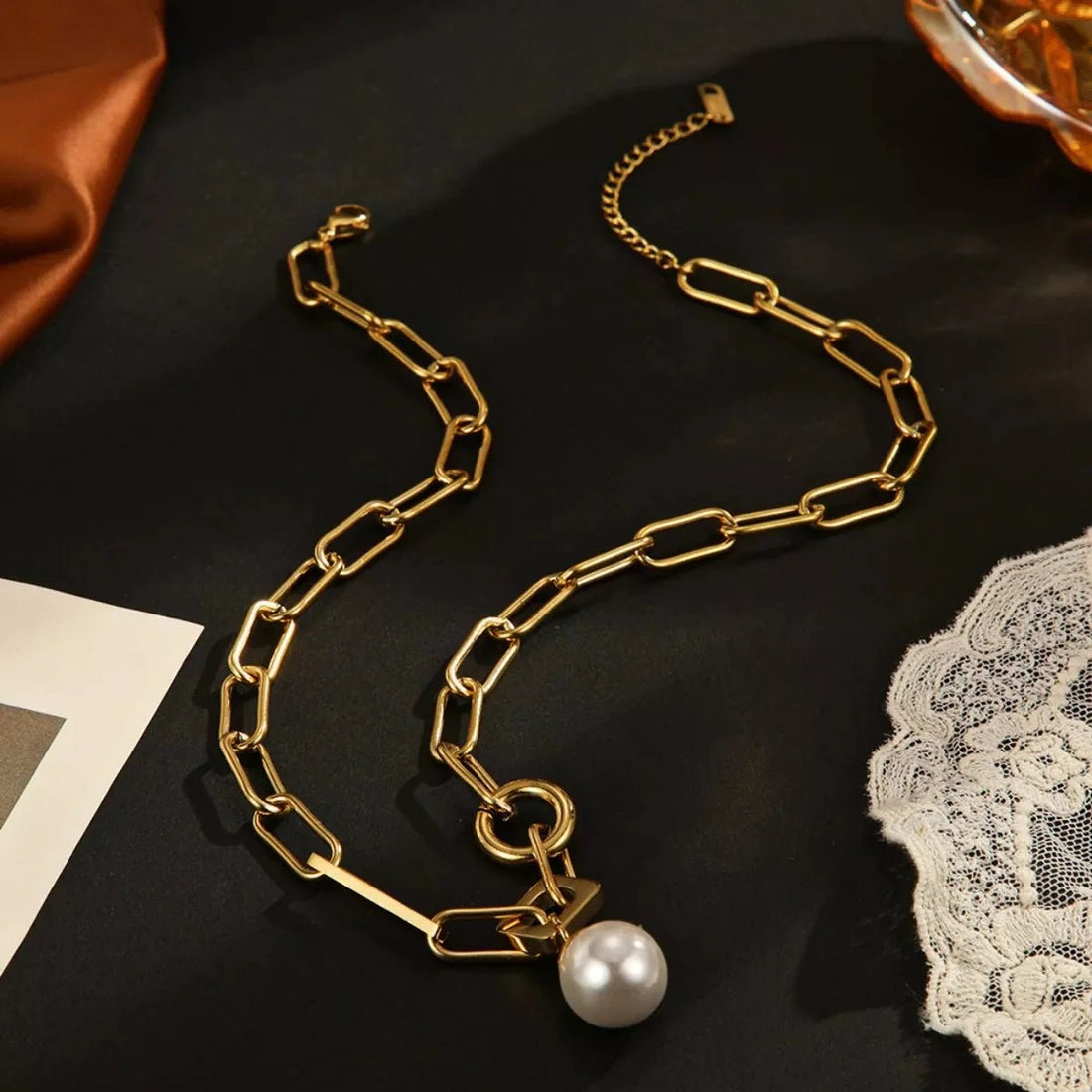 18K Gold - Plated Chain Pearl Necklace - 