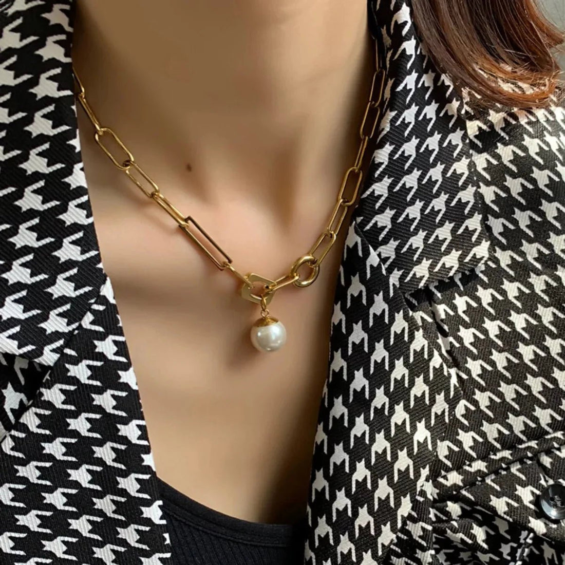 18K Gold - Plated Chain Pearl Necklace - 