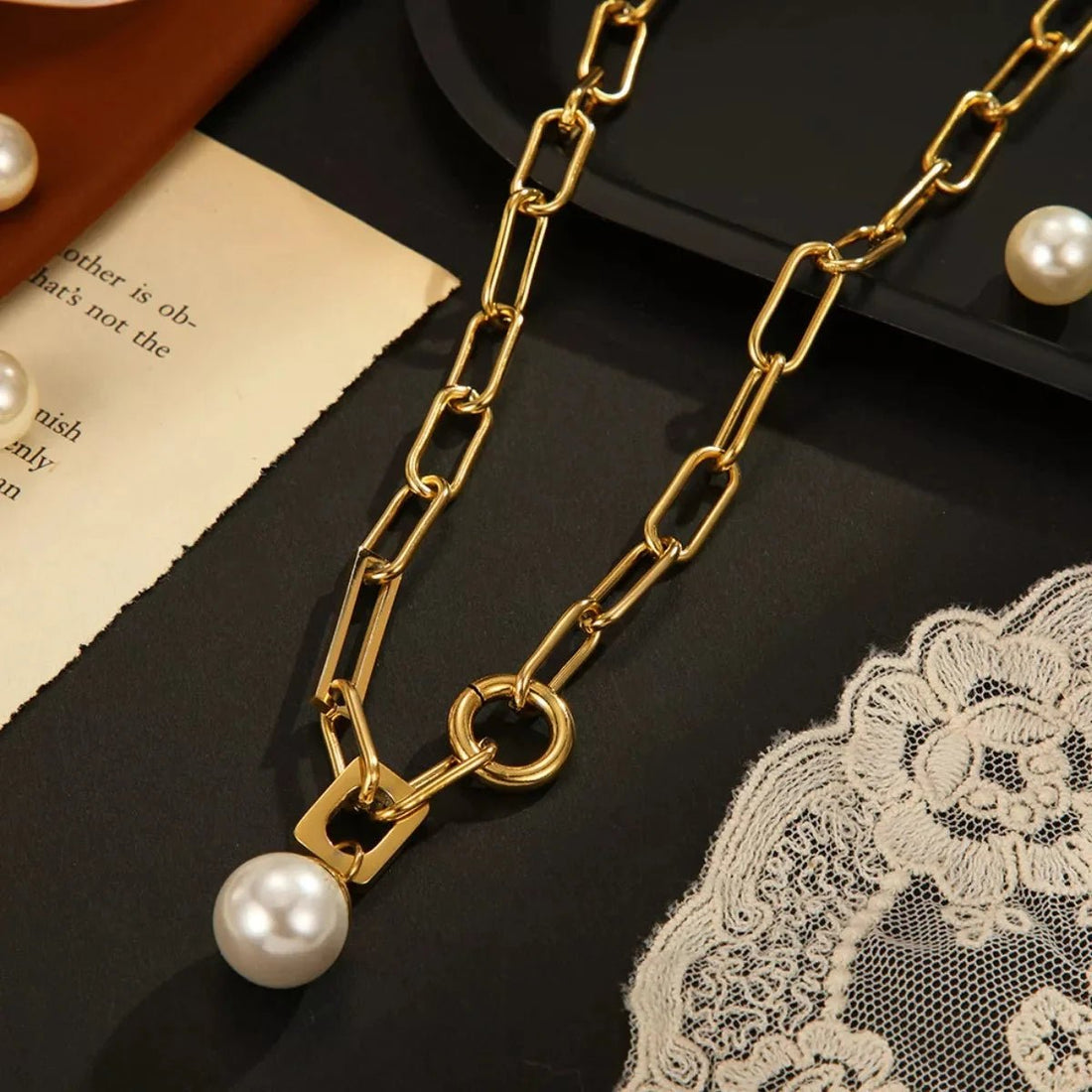 18K Gold - Plated Chain Pearl Necklace - 
