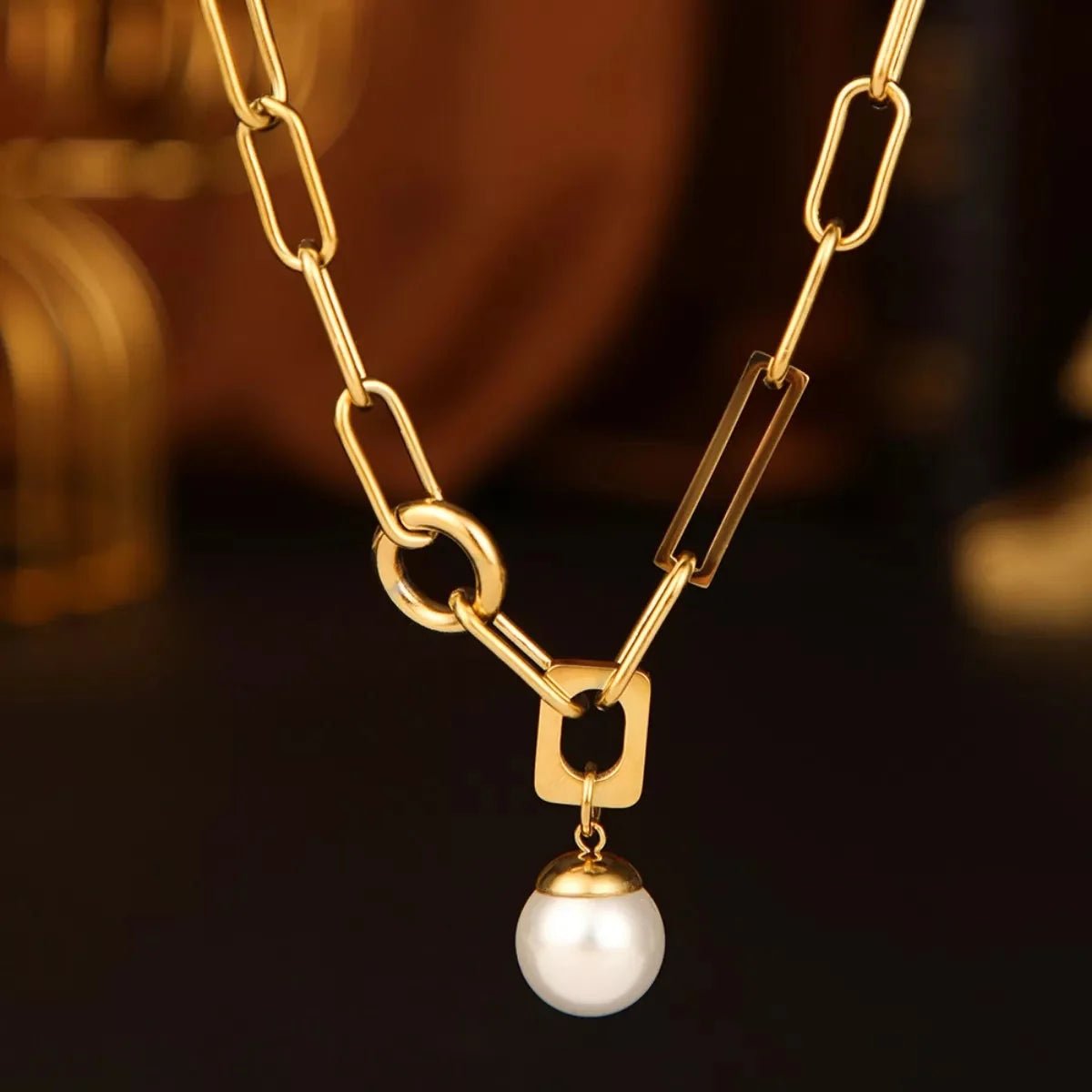 18K Gold - Plated Chain Pearl Necklace - 
