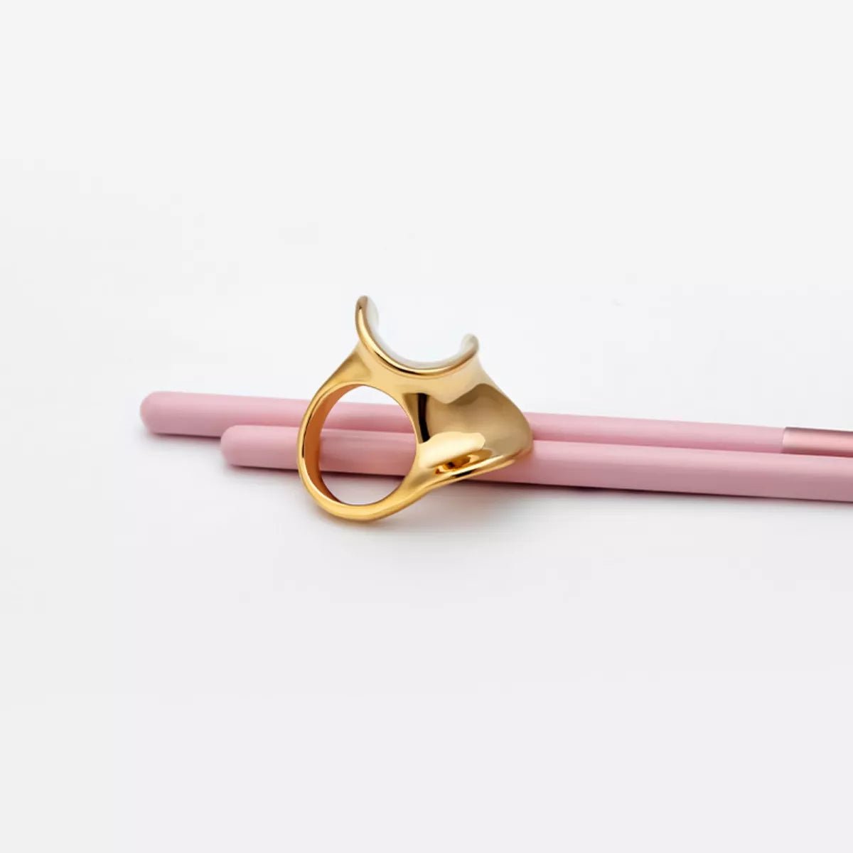 18K Gold - Plated Copper Geometric Sculptural Ring - 