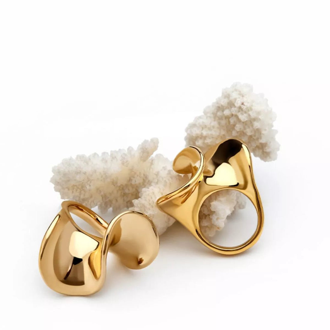 18K Gold - Plated Copper Geometric Sculptural Ring - 