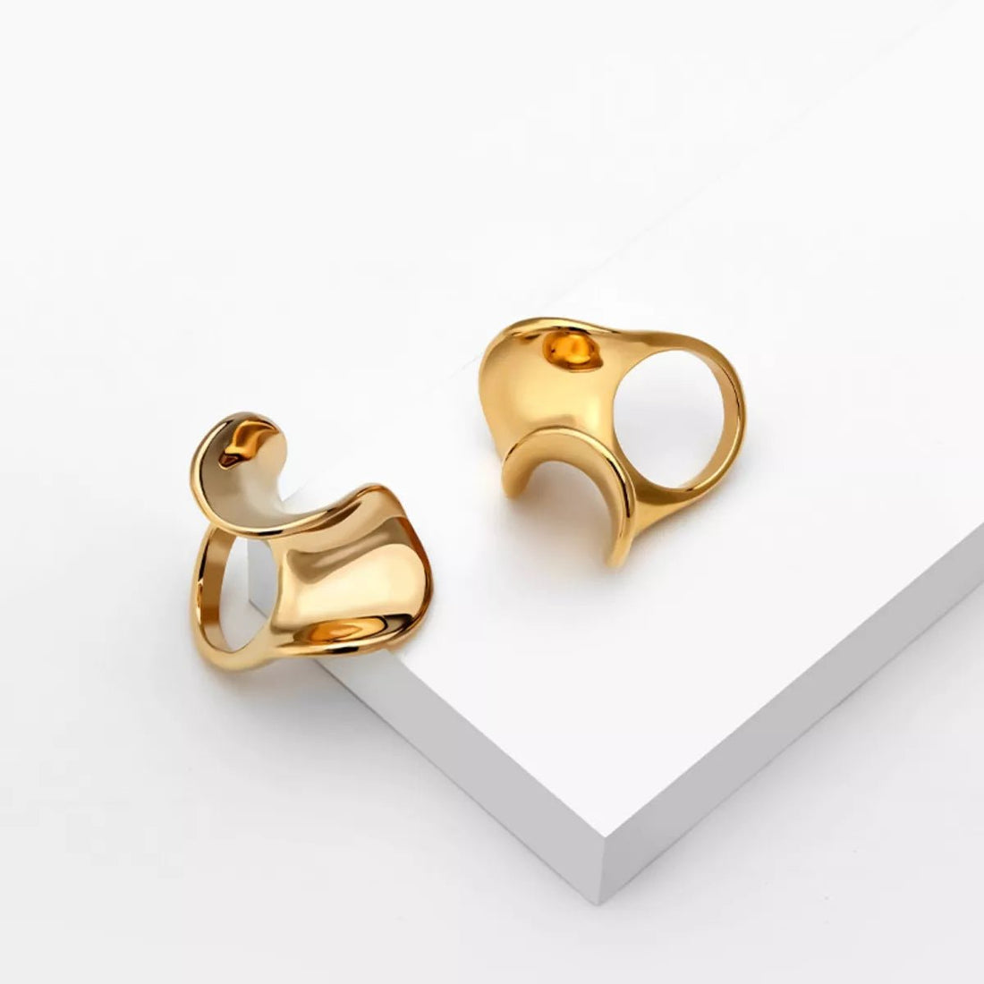 18K Gold - Plated Copper Geometric Sculptural Ring - 