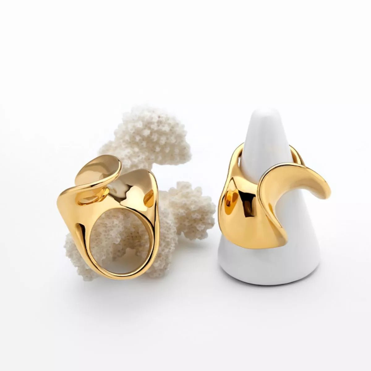 18K Gold - Plated Copper Geometric Sculptural Ring - 