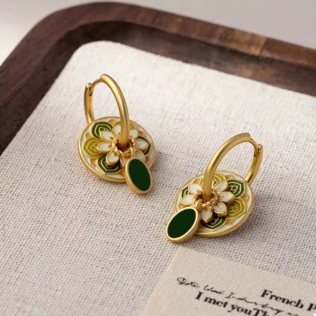 18K Gold - Plated Flower Hoop Earrings - 