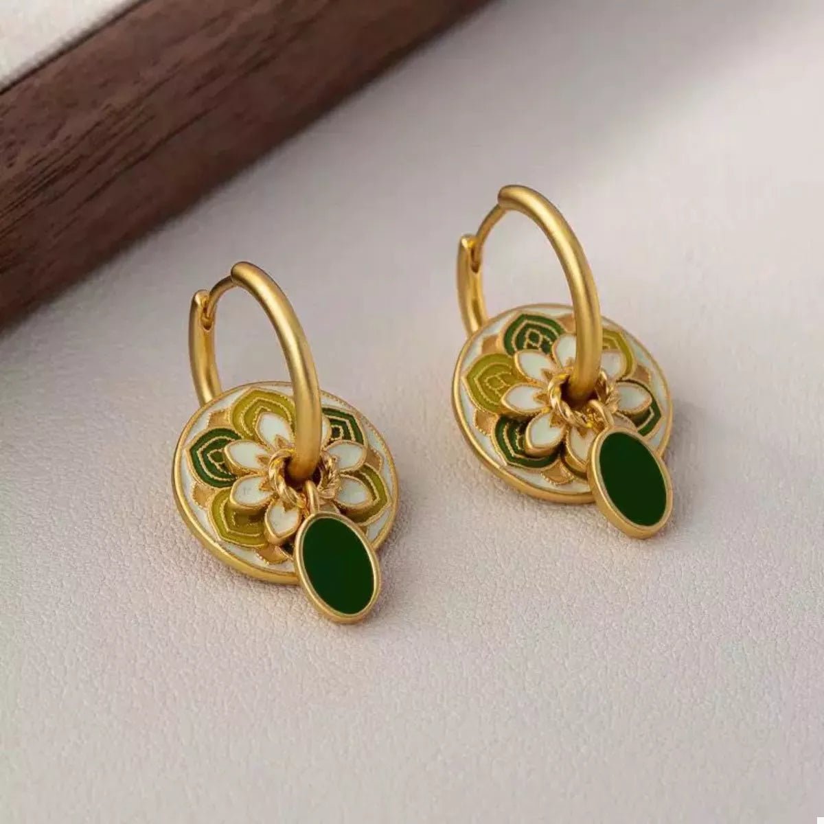 18K Gold - Plated Flower Hoop Earrings - 