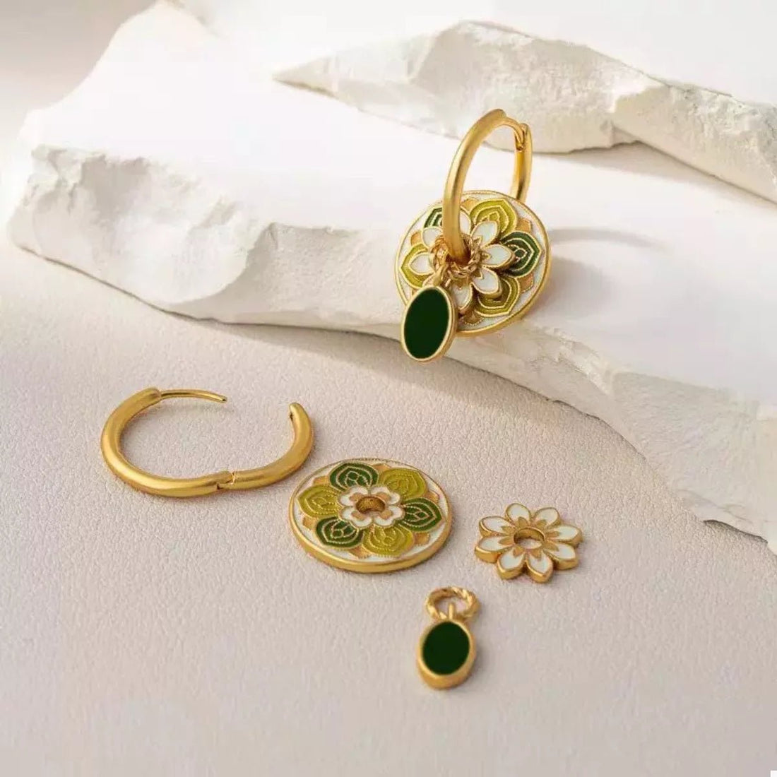 18K Gold - Plated Flower Hoop Earrings - 
