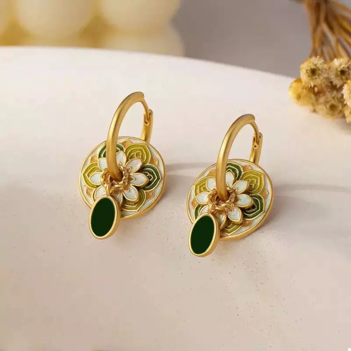 18K Gold - Plated Flower Hoop Earrings - 