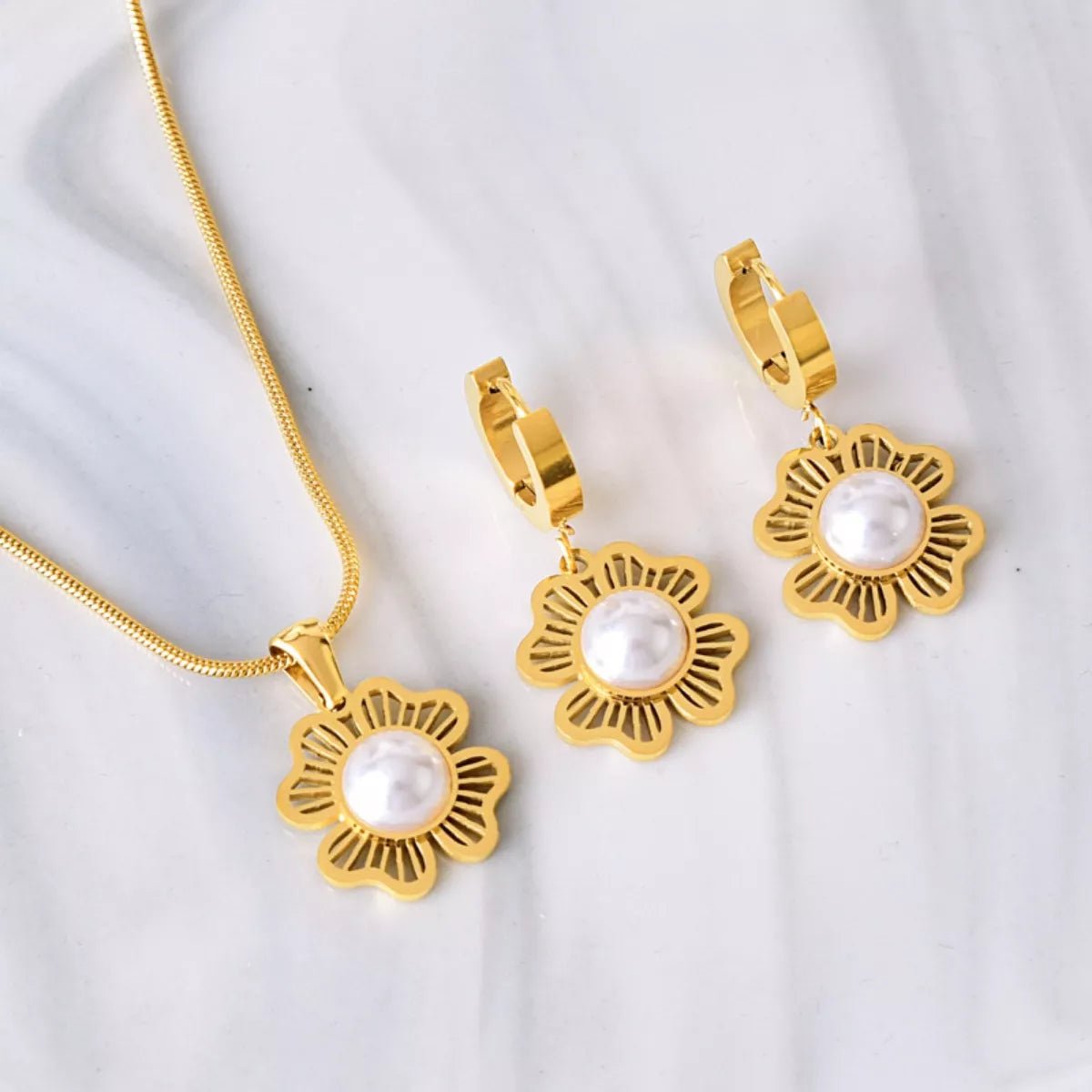 18K Gold - Plated Flower Jewelry Set - 