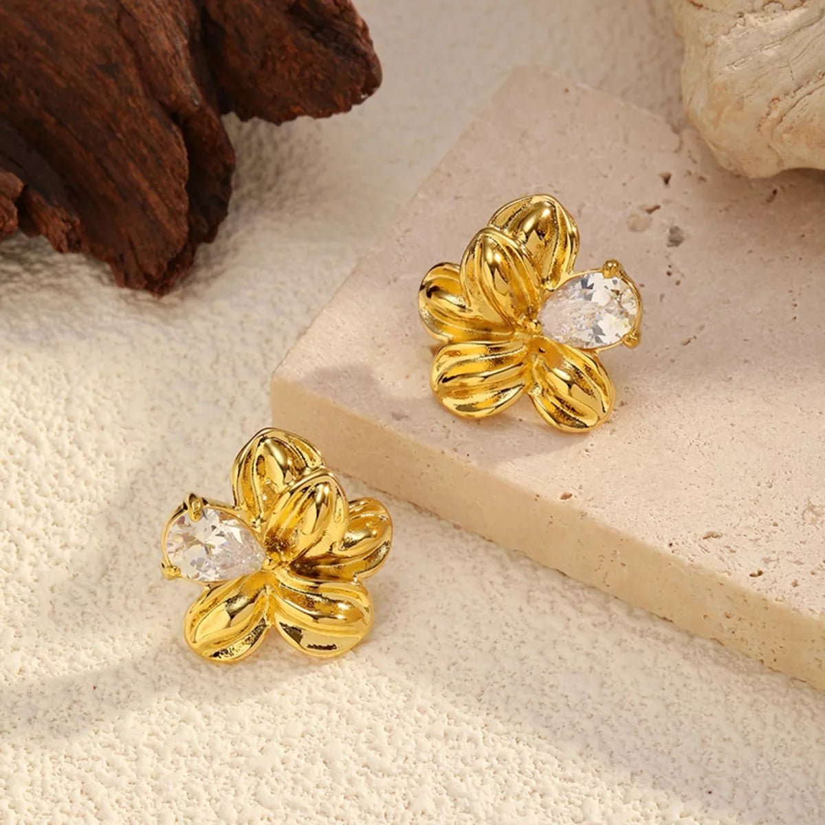 18K Gold - Plated Flower Stud Earrings - 