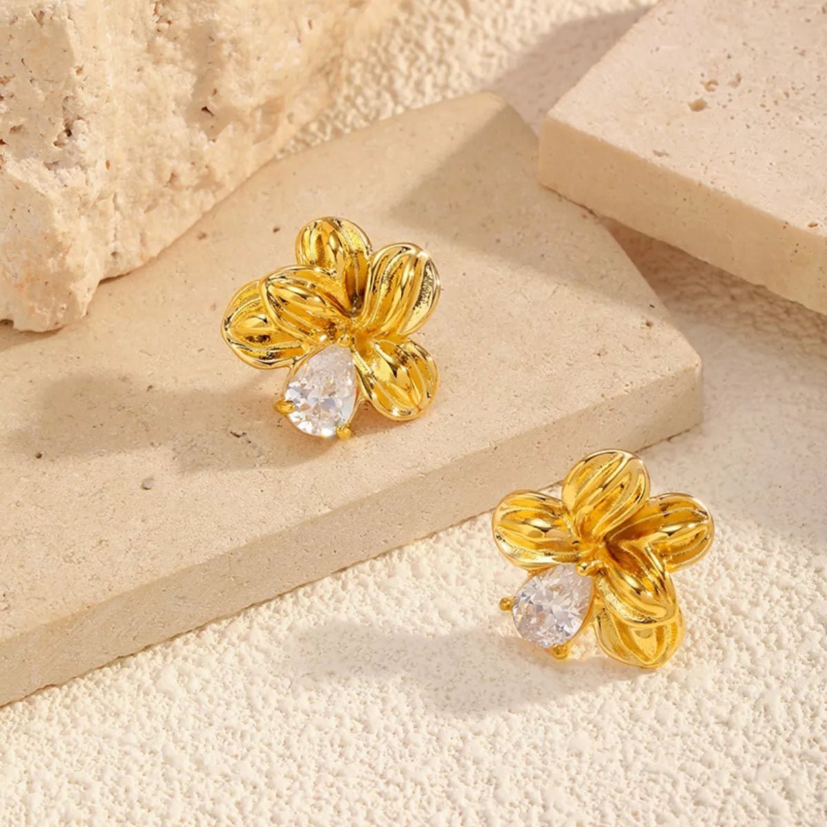 18K Gold - Plated Flower Stud Earrings - 