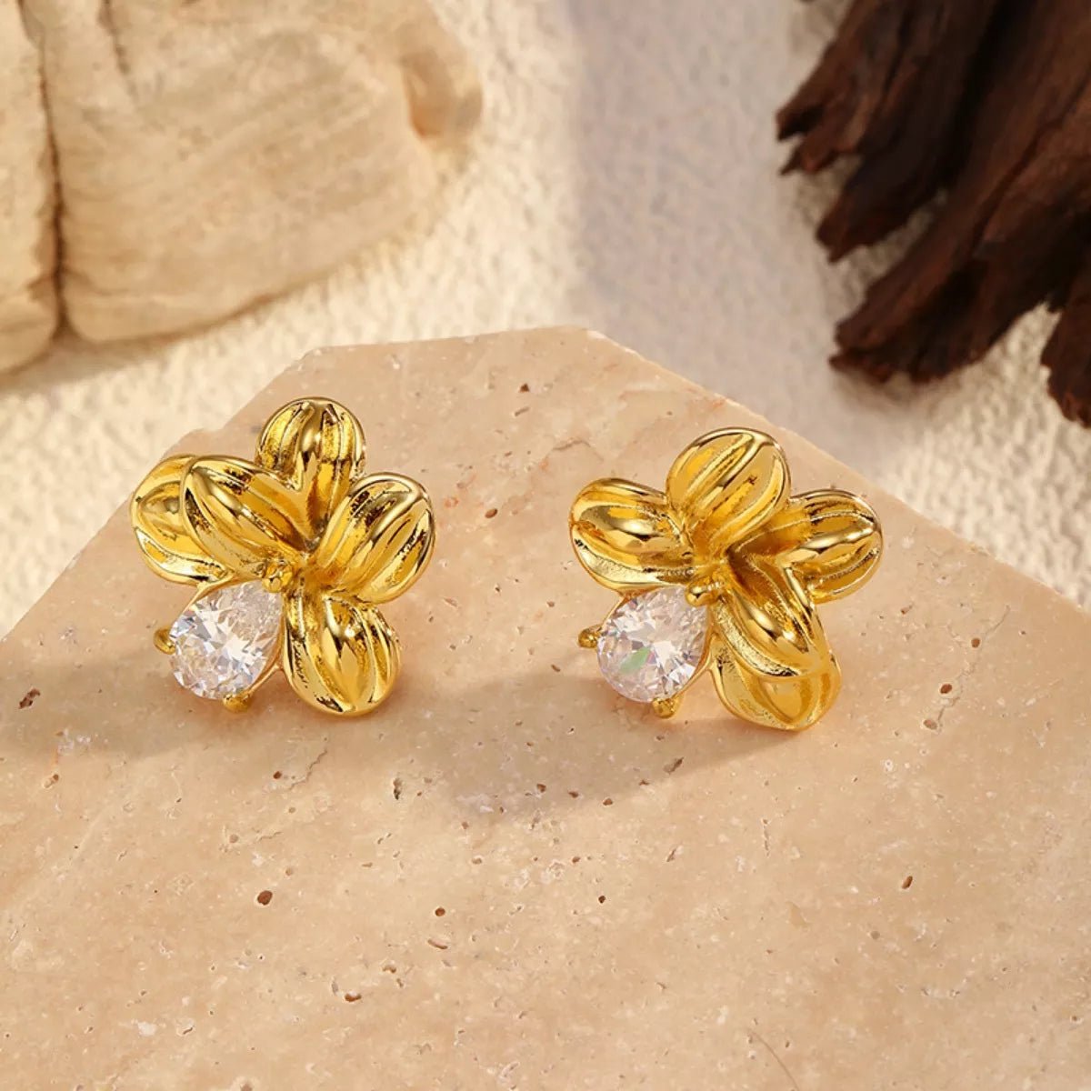 18K Gold - Plated Flower Stud Earrings - 