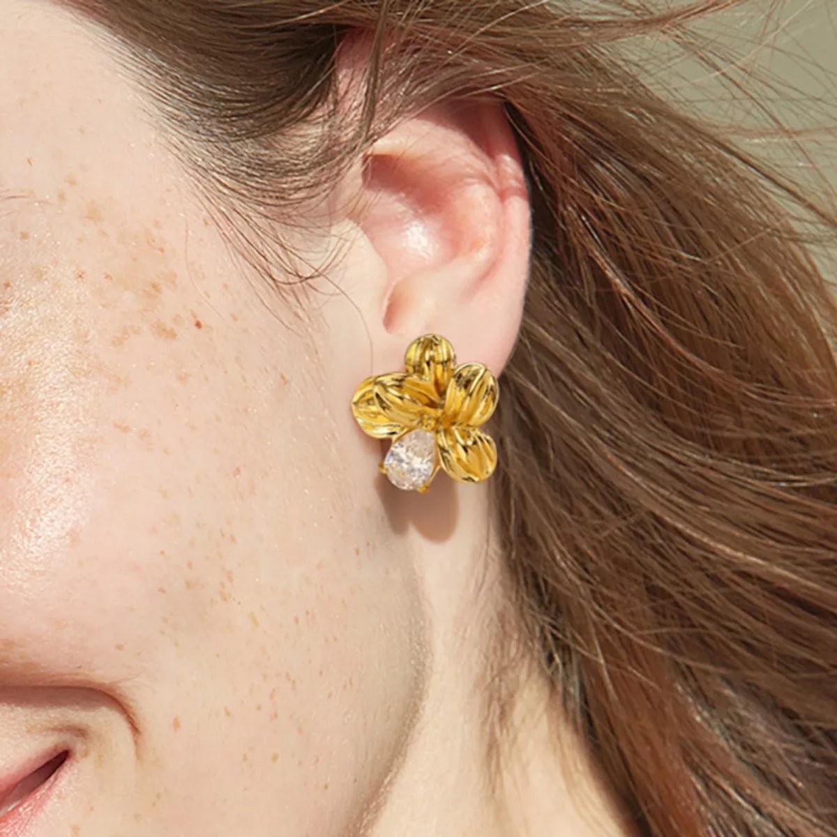 18K Gold - Plated Flower Stud Earrings - 