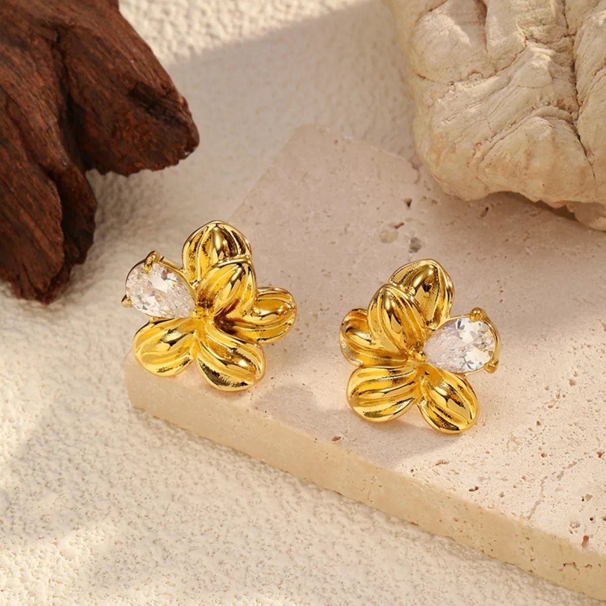 18K Gold - Plated Flower Stud Earrings - 