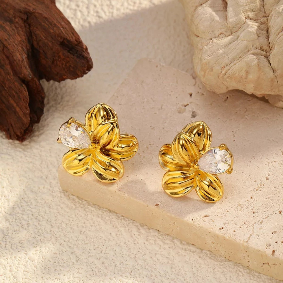 18K Gold - Plated Flower Stud Earrings - 