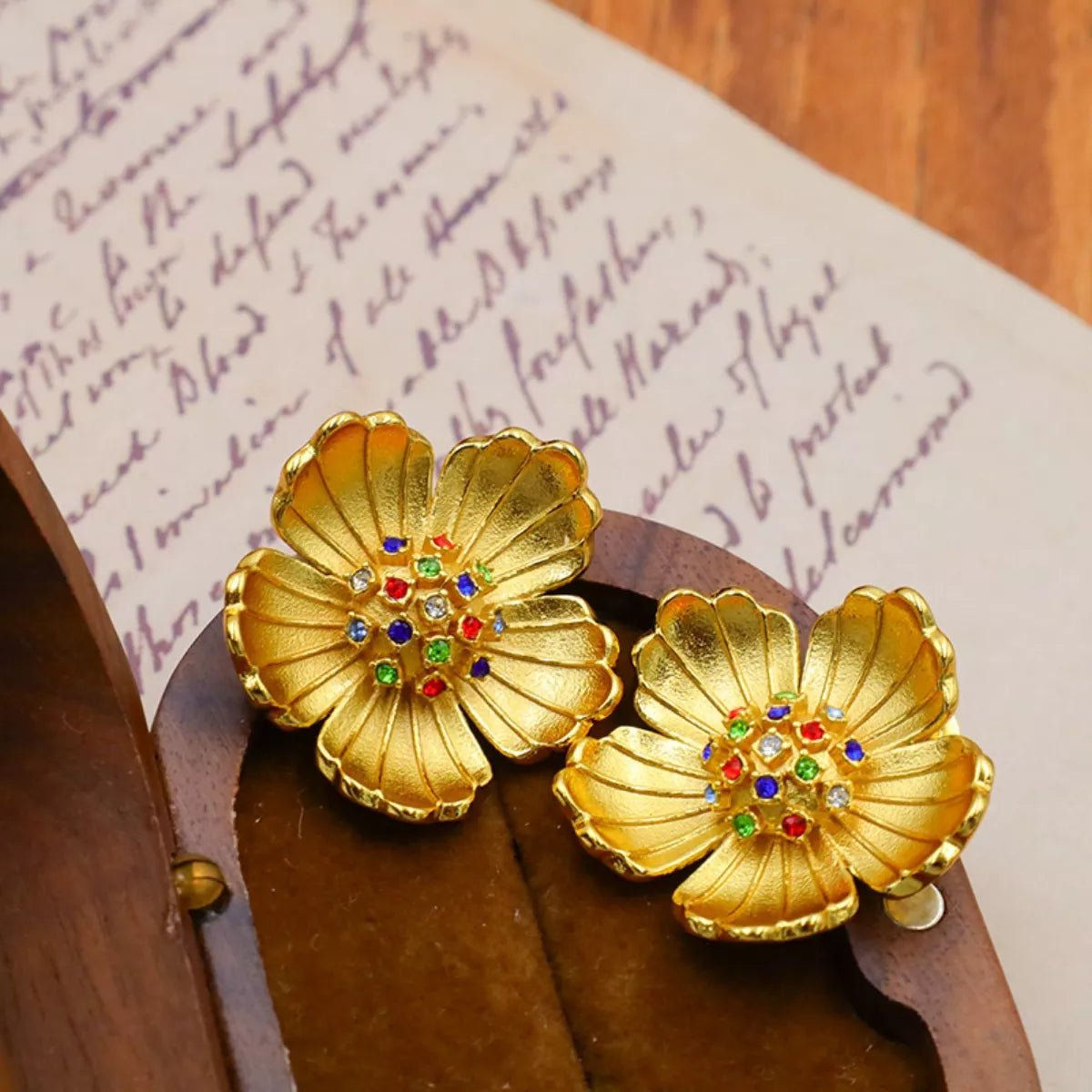 18K Gold - Plated Flower Zircon Earrings - 