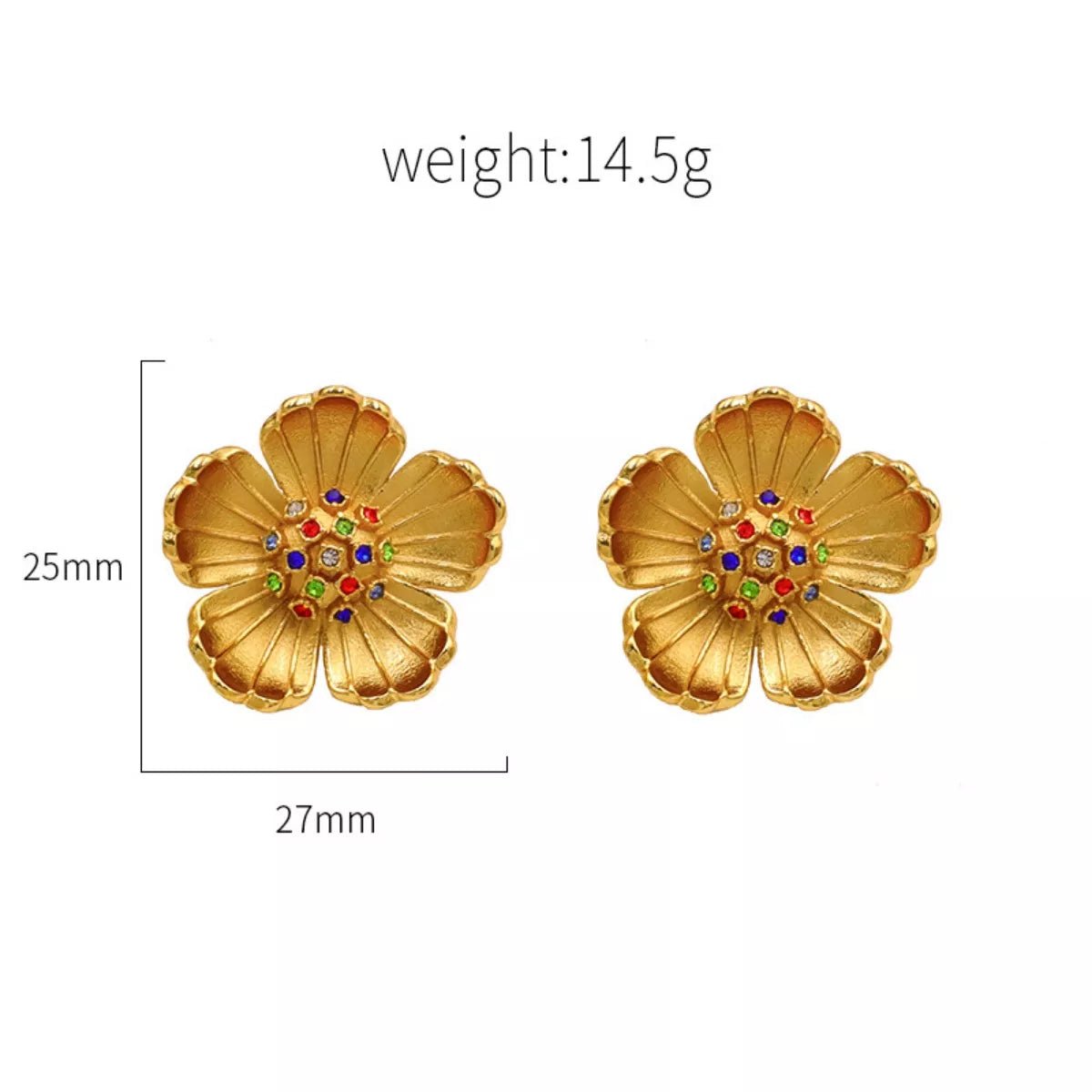 18K Gold - Plated Flower Zircon Earrings - 