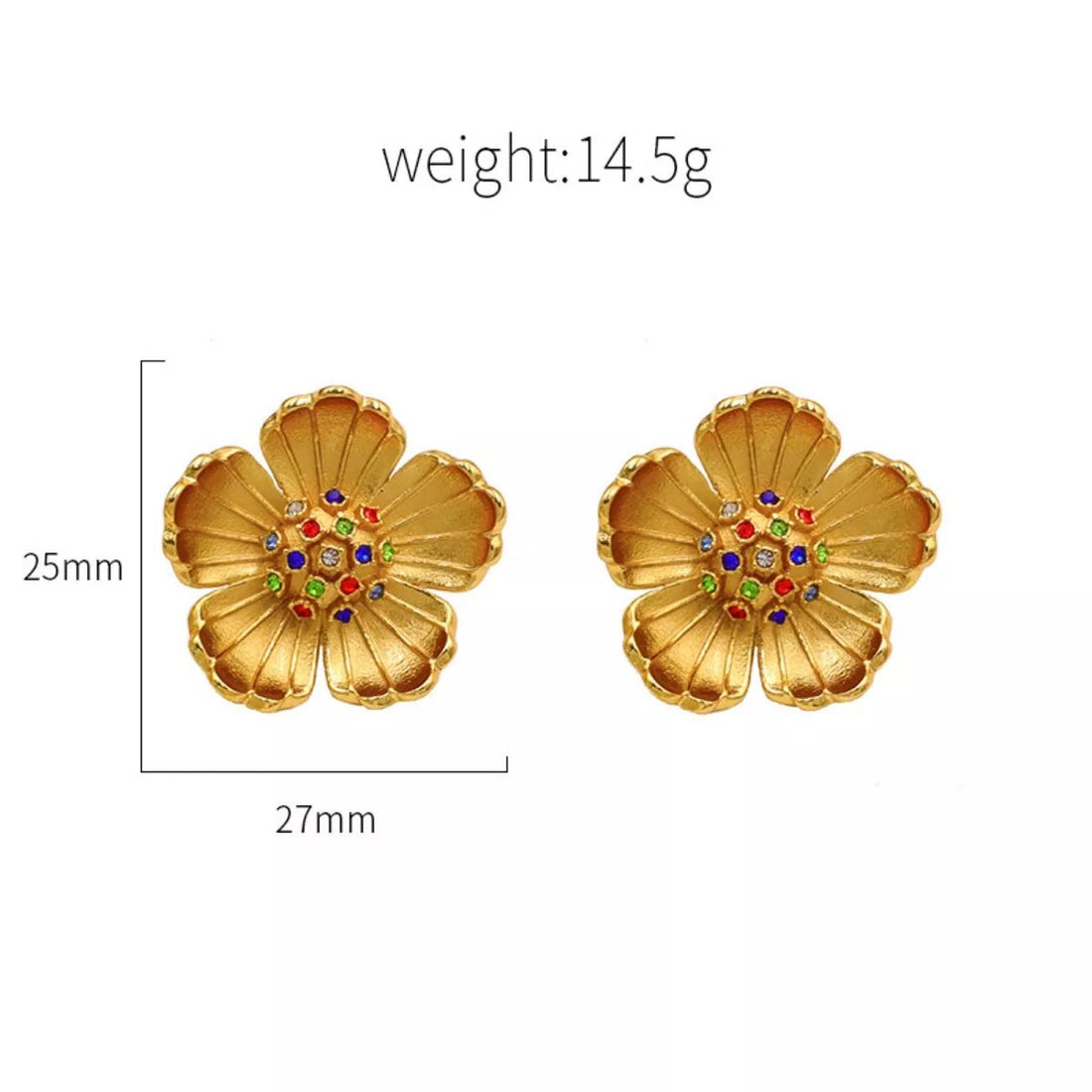 18K Gold - Plated Flower Zircon Earrings - 