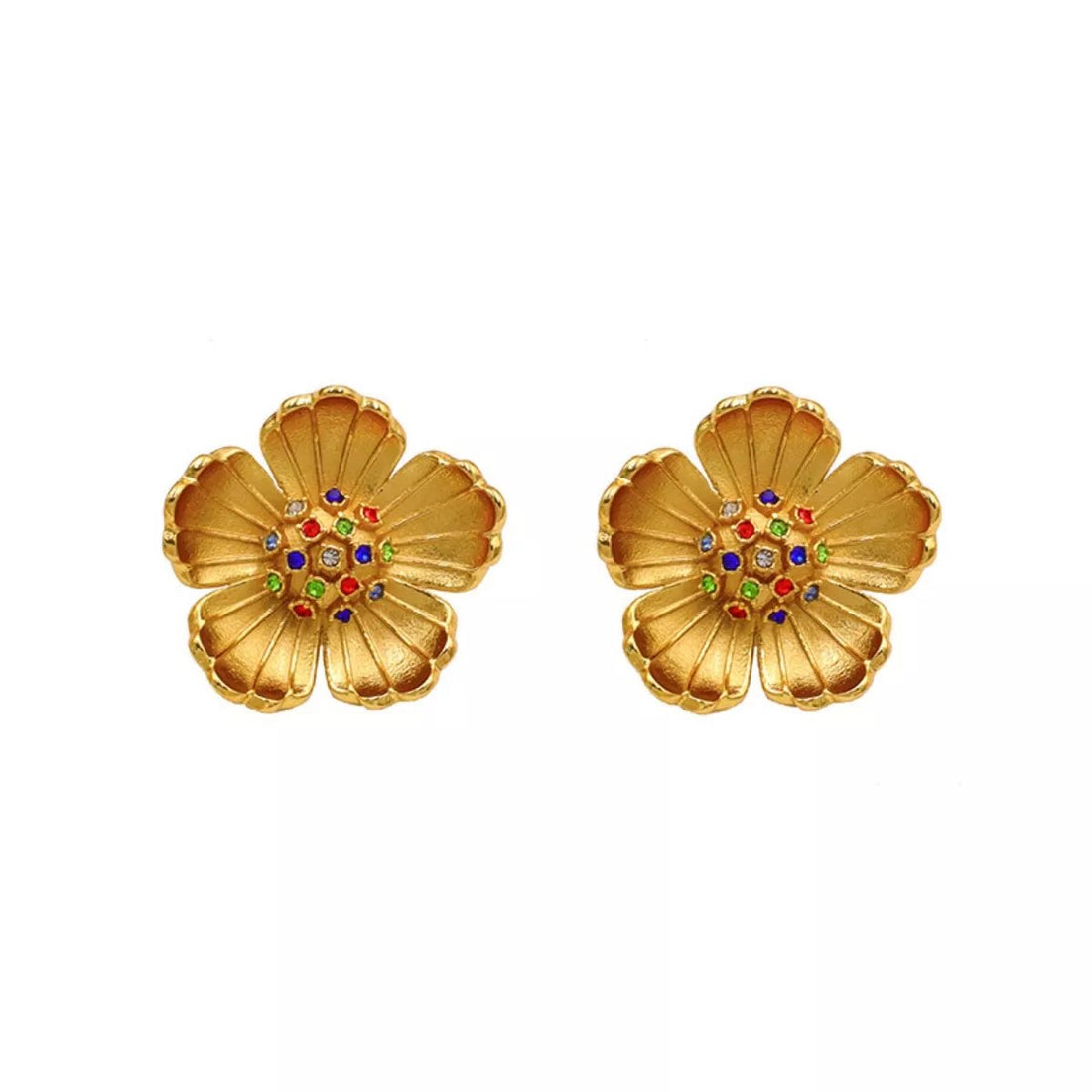 18K Gold - Plated Flower Zircon Earrings - 