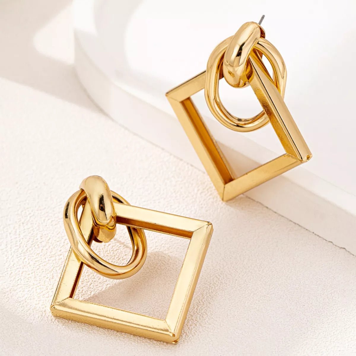18K Gold - Plated Geometric Square Hoop Earrings - 