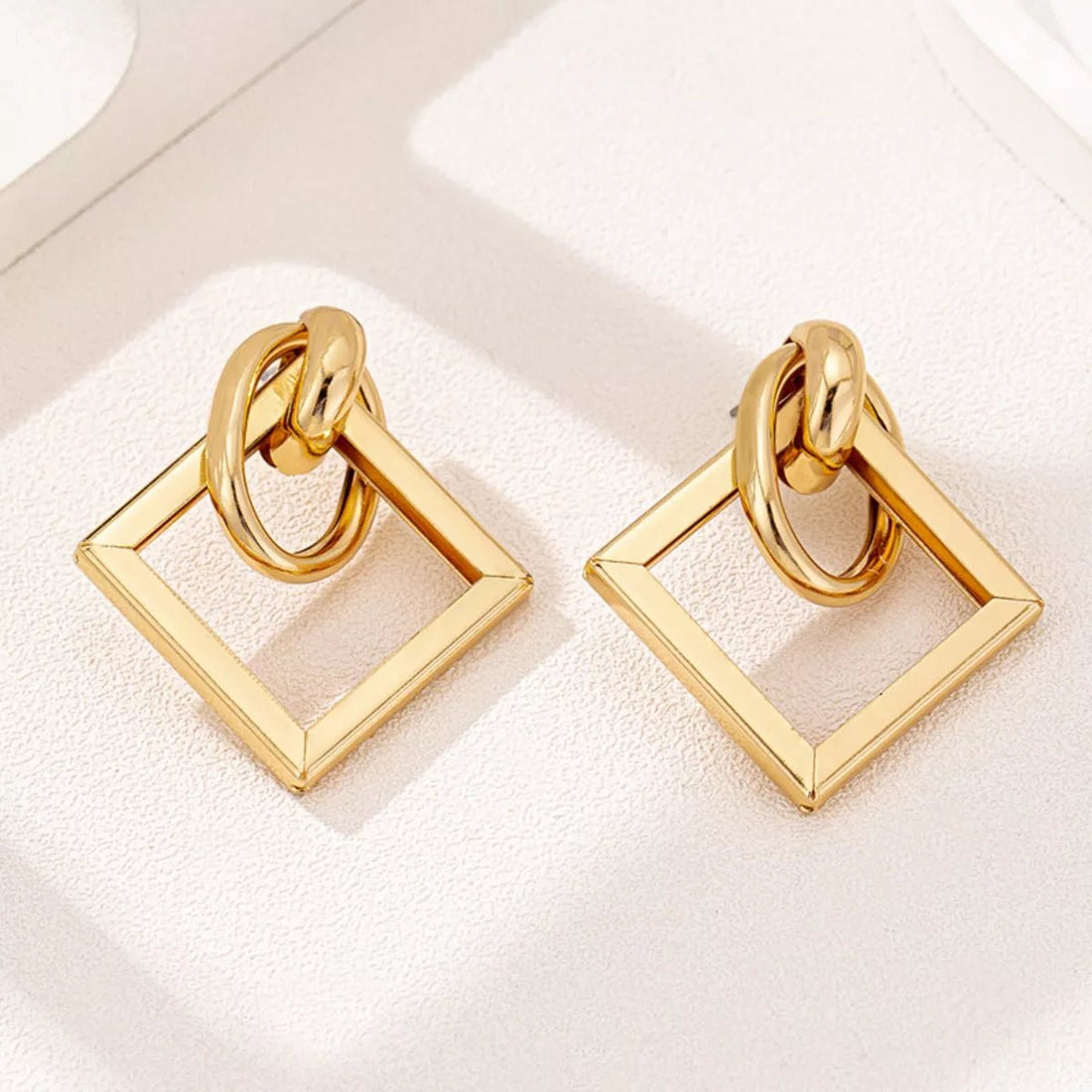 18K Gold - Plated Geometric Square Hoop Earrings - 