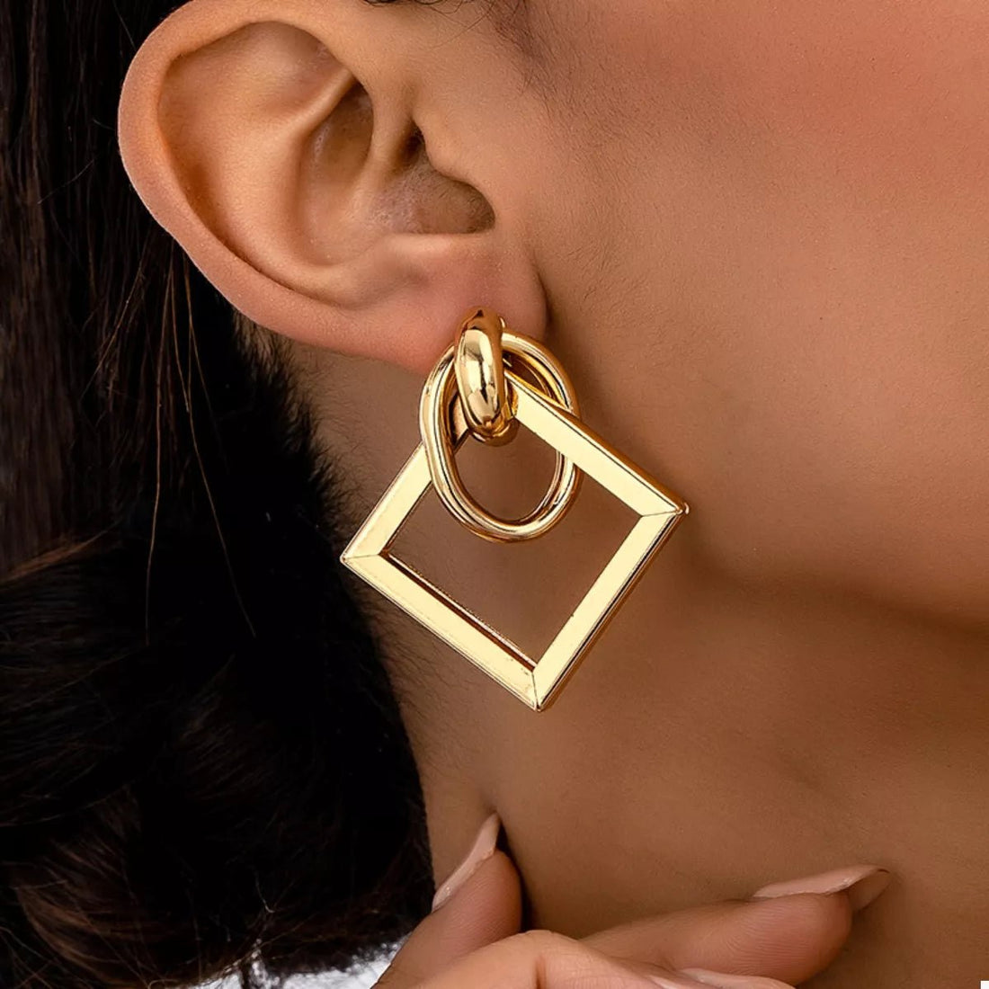 18K Gold - Plated Geometric Square Hoop Earrings - 