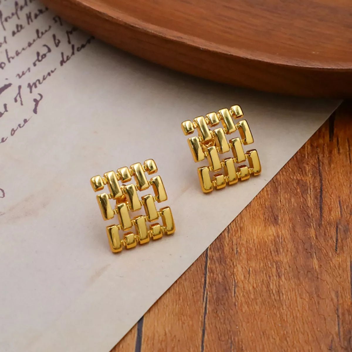 18K Gold - Plated Geometric Stud Earrings - 