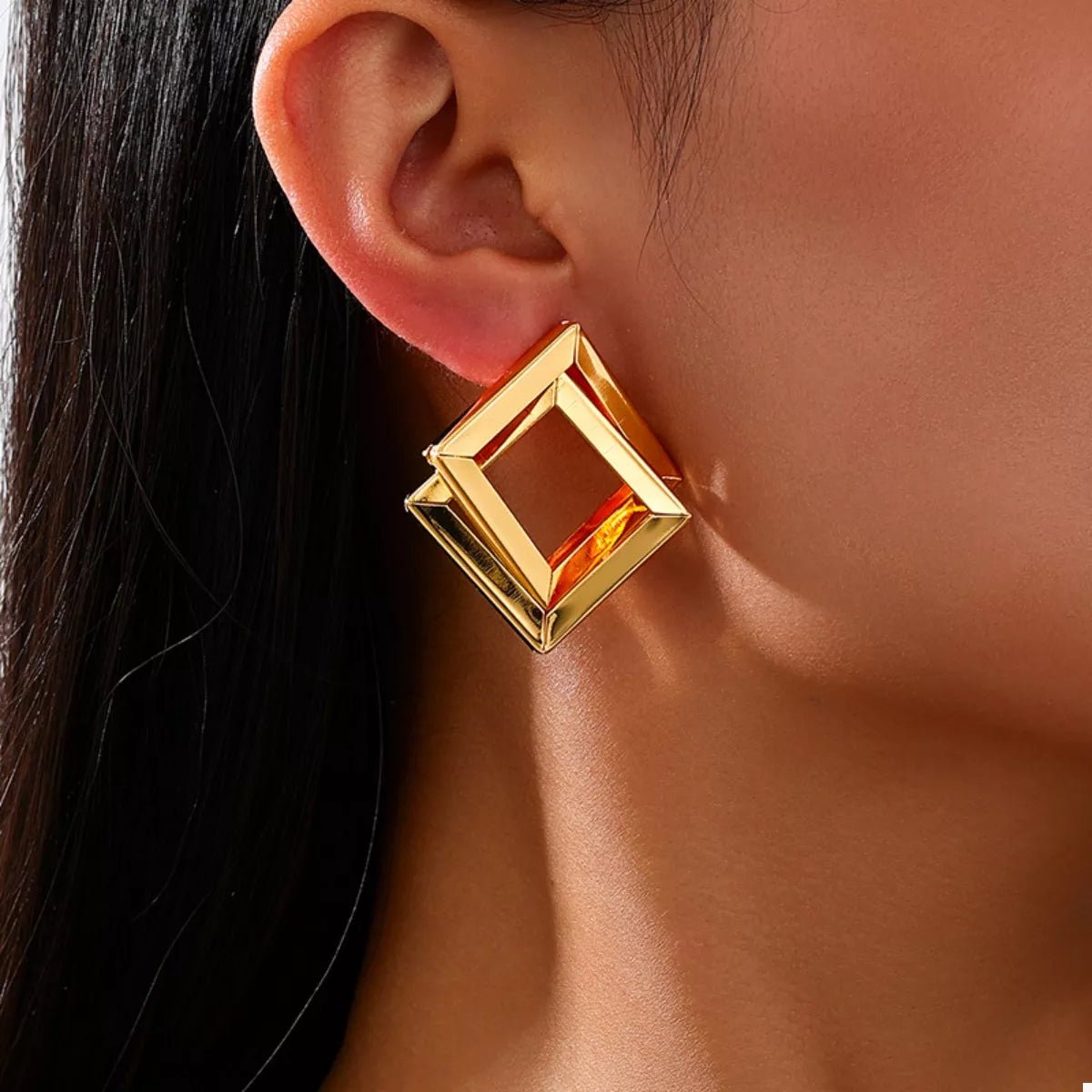 18K Gold - Plated Geometric Stud Earrings - 