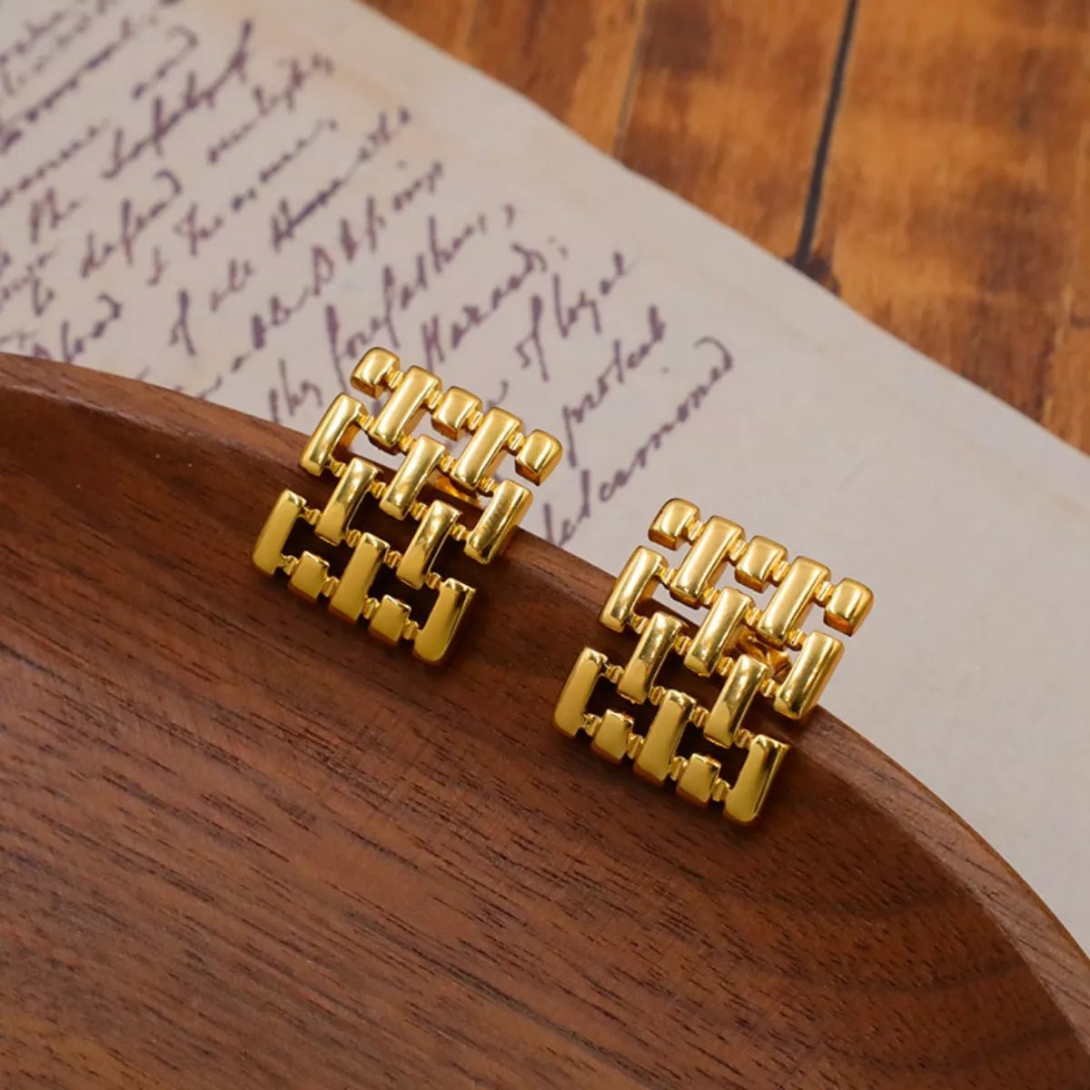 18K Gold - Plated Geometric Stud Earrings - 